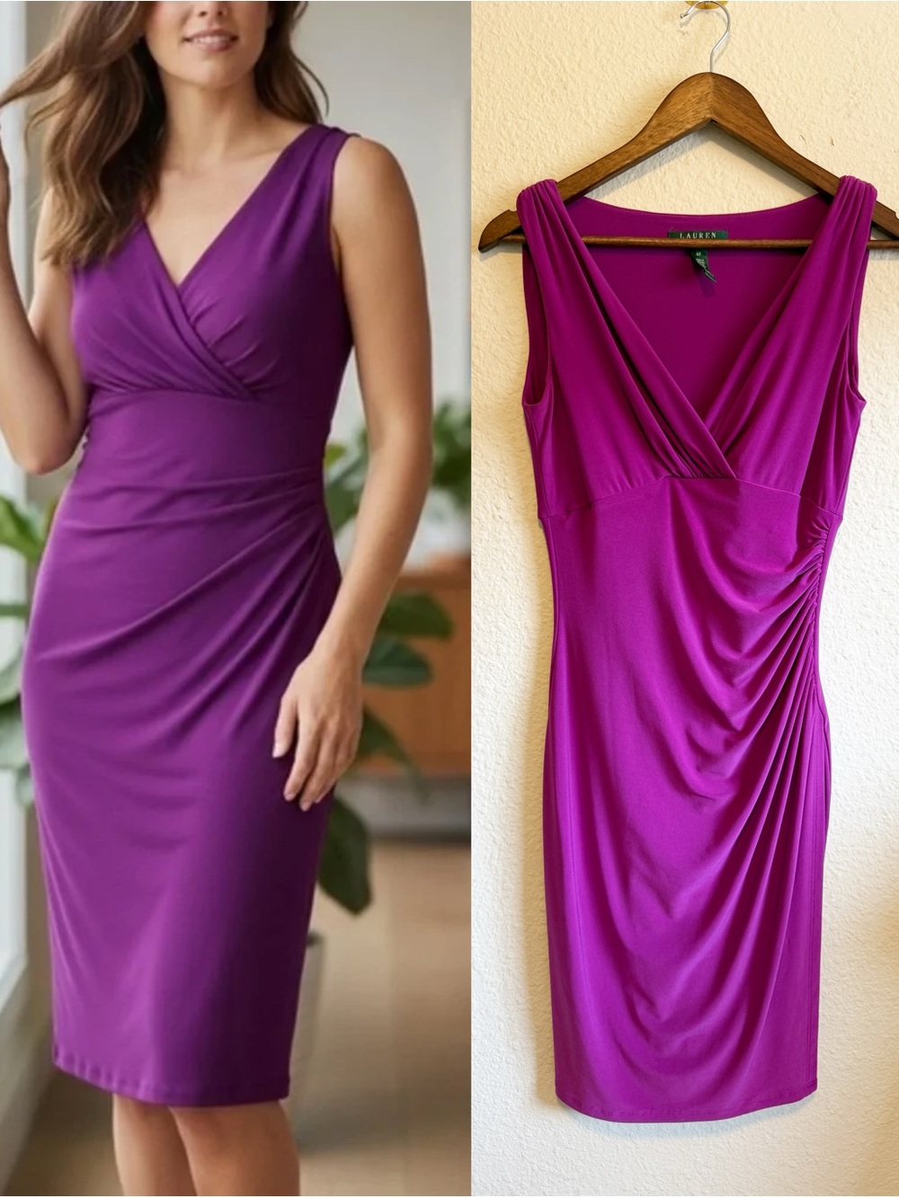 Lauren Ralph Lauren Purple Sleeveless Ruched Dress – Size 4P